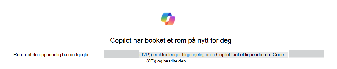 Eksempel på en Copilot-ombooket et rom for deg som bekrefter at det opprinnelige rommet og erstatningsrommet identifiseres.