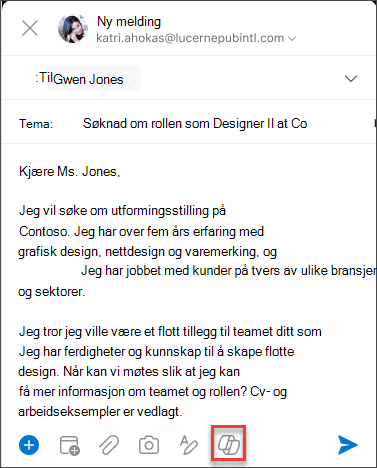 Copilot-ikon på skriv-menyen for iOS