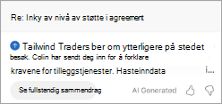 Viser sammendraget i Outlook. Nedenfor sammendraget finner du en knapp som sier Se fullstendig sammendrag.
