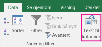 Velg datatekst > til kolonner