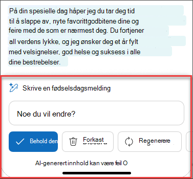Noen Etter nøye vurdering tekst fra e-post utkast ved hjelp av Copilot i iOS og Android
