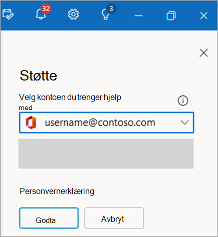 Skjermbilde av kontaktstøtte