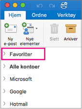 Favoritter ligger øverst i mappelisten på sidepanelet