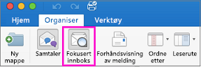 Innboks med fokus-knappen på Ordne-fanen på båndet