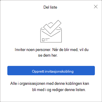 Når du velger Del liste, oppretter To Do en invitasjonskobling som du kan sende til andre.
