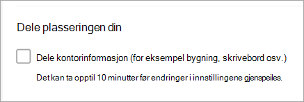 Skjermbilde som viser at deling av Office-plassering ikke er avmerket