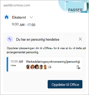Skjermbilde som viser oppdatering av arbeidsplassen din