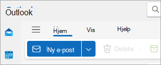 Skjermbilde av nytt Outlook-bånd