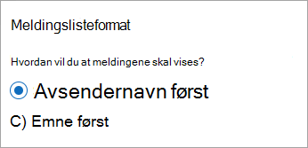 Nytt format for meldingsliste i Outlook