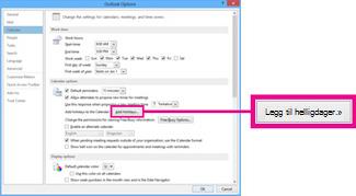 Kalenderalternativer i Backstage-visning i Outlook