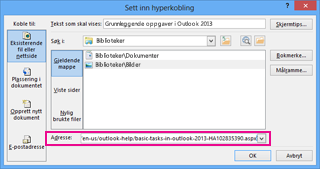 Dialogboksen Sett inn hyperkobling