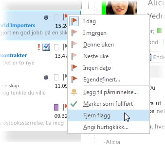 Fjern flagg-kommandoen på hurtigmenyen i meldingslisten