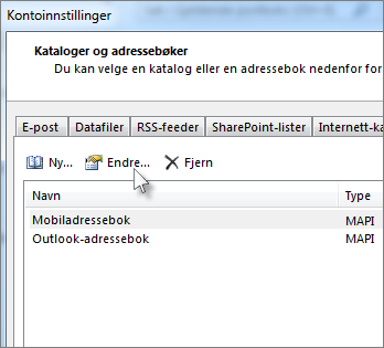 Klikk ønsket adressebok, og klikk deretter Endre.