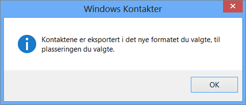 Du vil se en endelig melding om at kontaktene er eksportert til en CSV-fil.