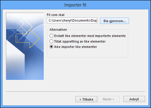 Velg filen du vil importere.