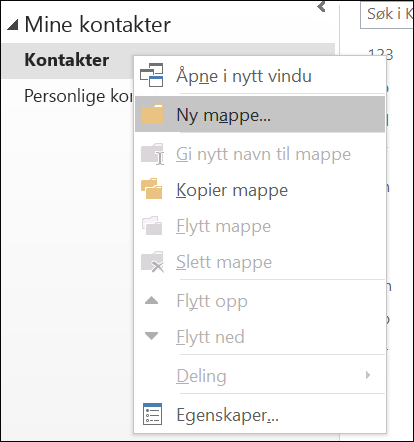 Opprett en ny kontaktmappe.