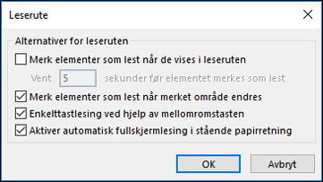 Du kan endre alternativene for leseruten.