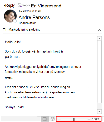 Du kan zoome inn eller ut i leseruten.