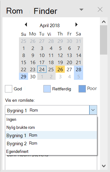 Bruk romsøkeren til å se konferanserom som er tilgjengelige for møtet.