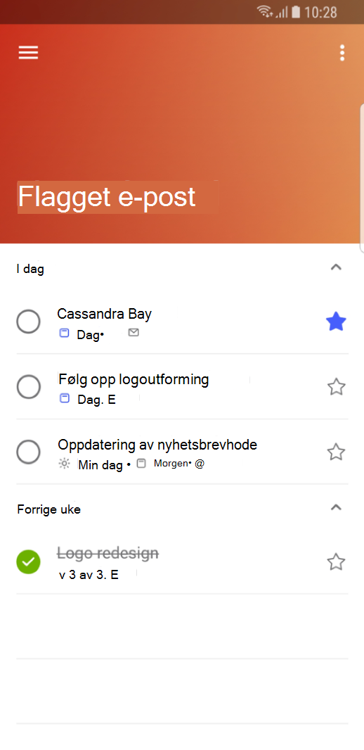 Du kan vise den flaggede e-posten som gjøremålselementer i Outlook Mobile