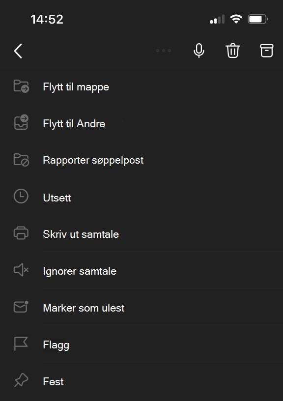 Ellipse-menyen øverst på skjermen for Outlook Mobile