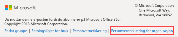 velkomstmeldingsbunntekst for Office 365 Groups-gjester