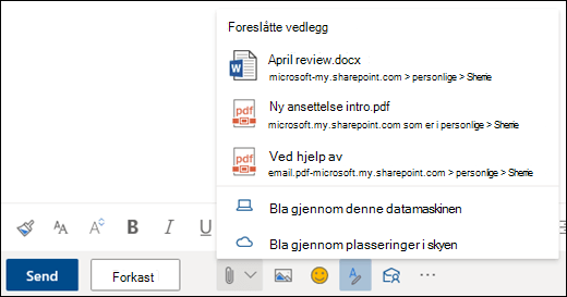 Legg ved filer som viser foreslåtte vedlegg