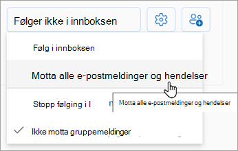 Velg Motta alle e-postmeldinger og hendelser fra rullegardinlisten