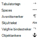 Dette er formateringstegnene som er tilgjengelige i e-postmeldinger.