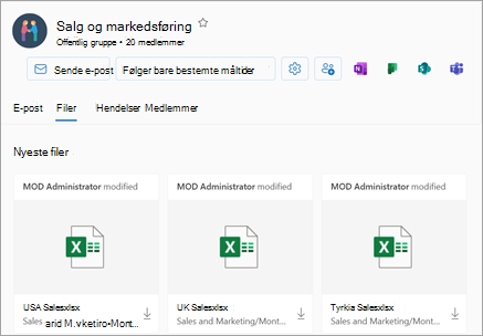 Du kan få tilgang til nylig brukte filer fra Files-delen av gruppevisningen
