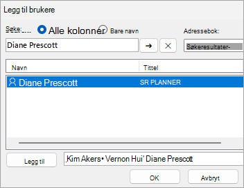 Skjermbilde av å legge til brukere for å dele en mappe med