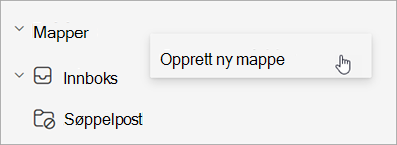 Skjermbilde av Opprett ny mappe valgt på Flere alternativer-menyen i mapperuten