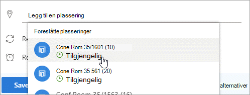 Et skjermbilde av den foreslåtte plasseringsmenyen