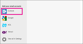 Siden Legg til e-postkontoer i Mail for Windows 8