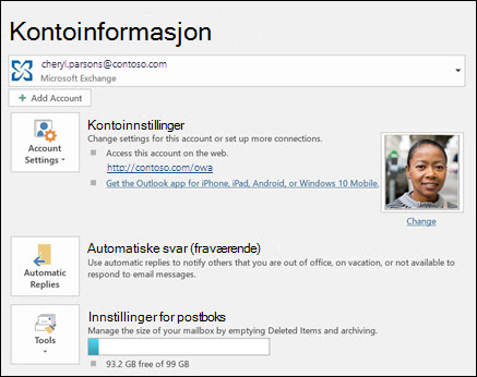 Skjermbilde som viser knappen automatiske svar