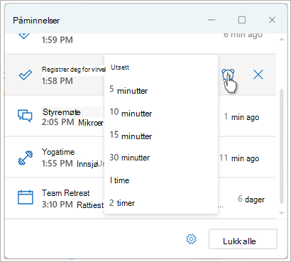 Angi påminnelser i Outlook- skjermbilde åtte