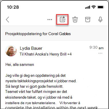 Ikon for Copilot-sammendrag for å oppsummere en e-posttråd i iOS og Android.