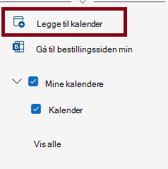 Vinduet Legg til kalender-alternativ fra Office365 WebMail.