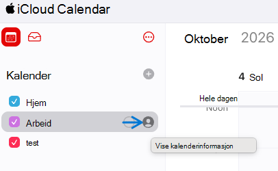 inneholder skjermbildet eller alternativene for deling av kalender fra iCloud-nettkalender.