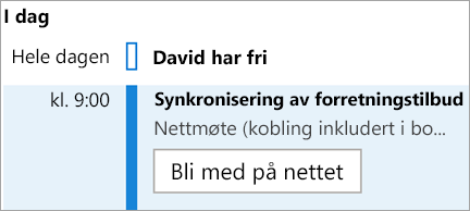 Viser Bli med på nett-knapp for møter
