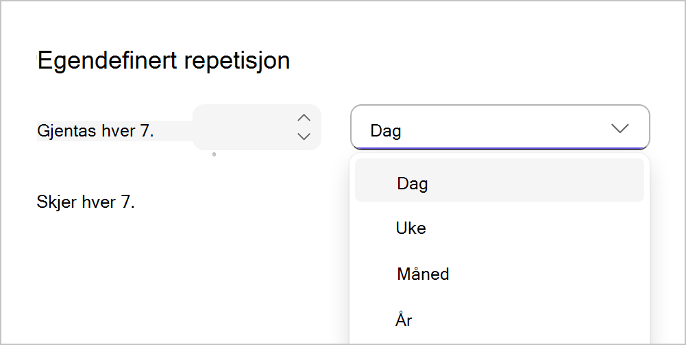 Egendefinert regelmessighet over en periode på dager