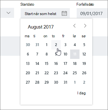 Angi datofeltene i oppgavedetaljer