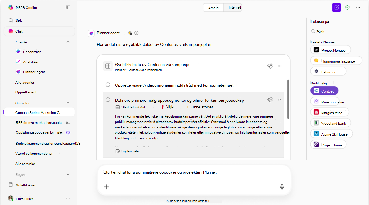 Skjermbilde som viser Plan Picker.