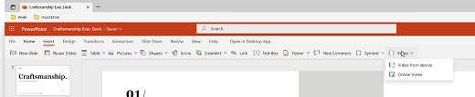 Sett inn en video fra PowerPoint Web– skjermbilde én