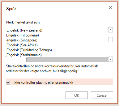 Skjermbilde av språkinnstilling.