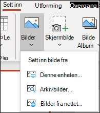 Sett inn bildeplasseringen i båndet.