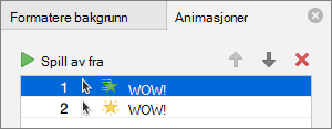 Angi animasjonsalternativene i egenskapsruten