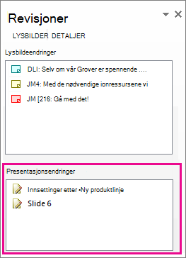 Presentasjonsendringer