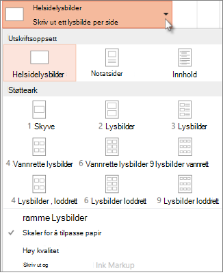 Velg et utskriftsoppsett