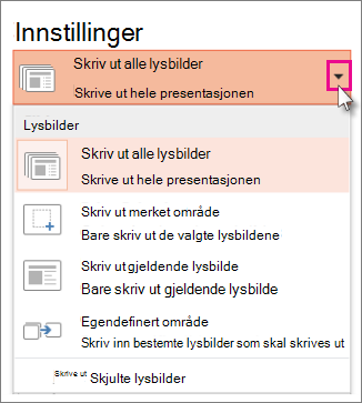 Utskriftsinnstillinger